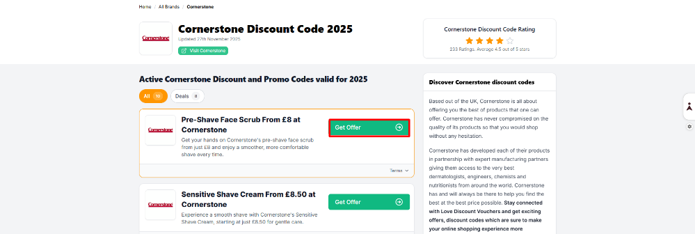 Different Cornerstone offers on Love Discount Vouchers