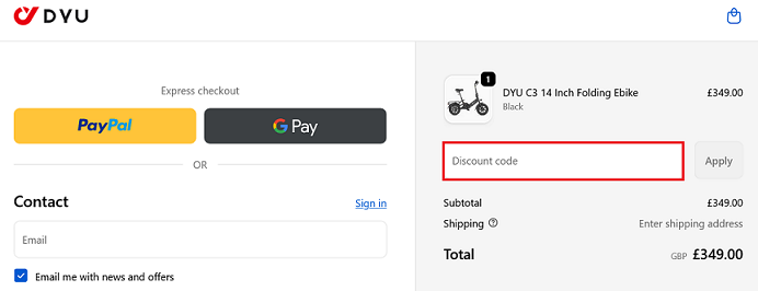 image showing the discount code box bordered in red