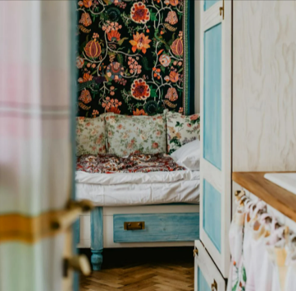 Cozy bedroom with vintage floral Custom Splashbacks