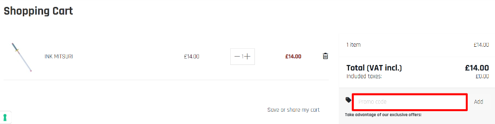 The Katanamart Order Summary page with the discount code box highlighted in a red box