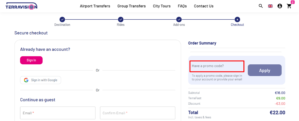 Do you have a Terravision promo code to use on your order?