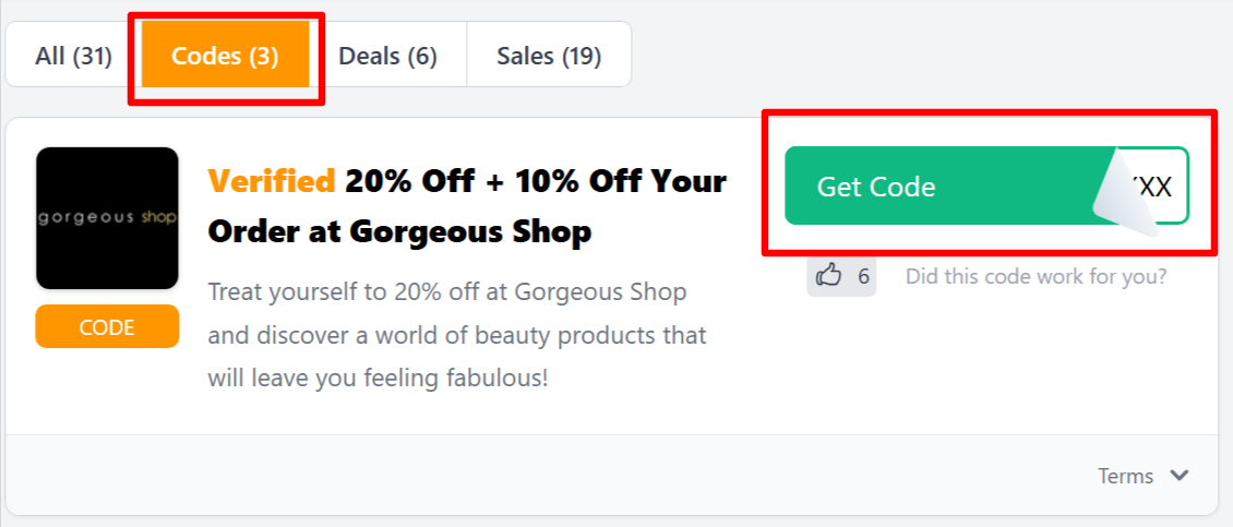 A Gorgeous Shop voucher code for customers to use to save money 