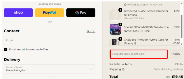 A box where you enter an EasySkinz voucher code