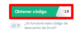 botón verde de obtener cupón druni de love coupons