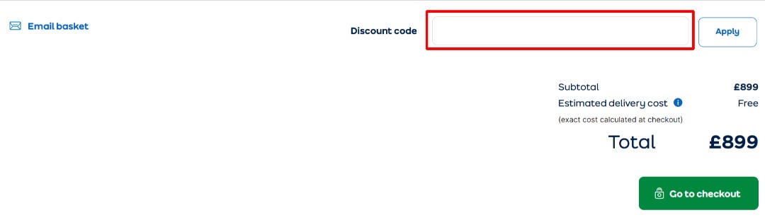 The checkout page showing where to apply your ao.com promo code
