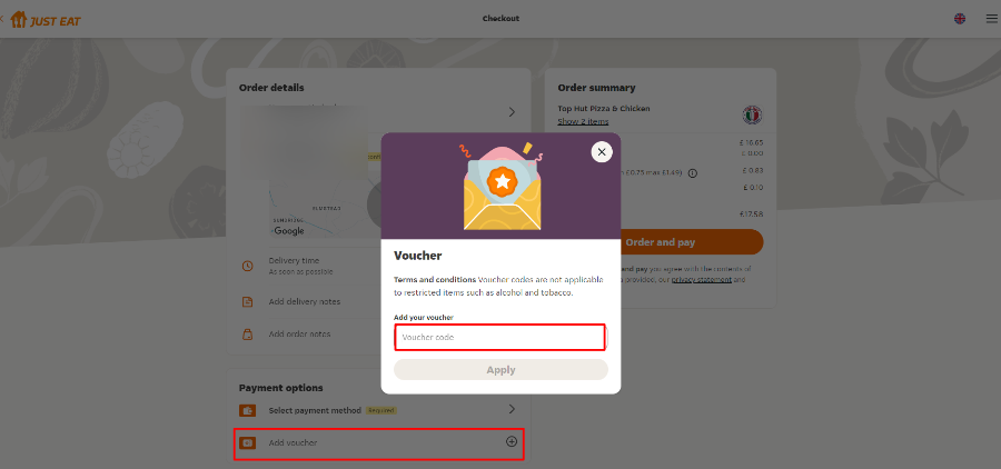An image displaying where to add your voucher code
