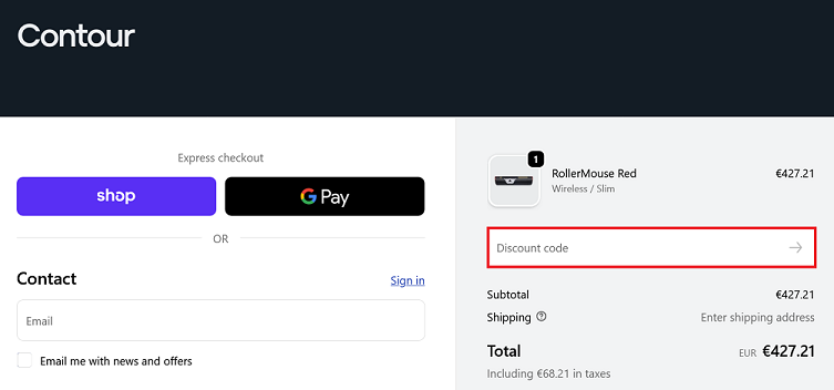 image showing the Contour Design checkout page