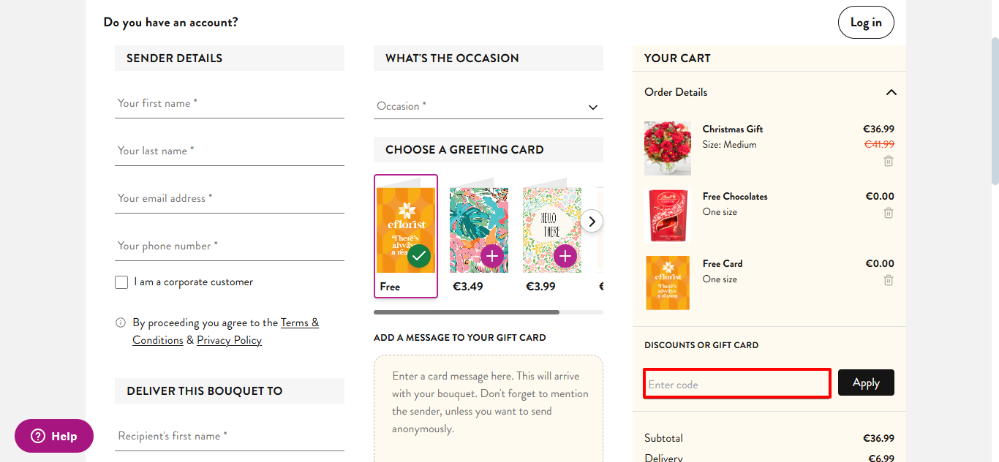 Teleflorist discount code place in the checkout