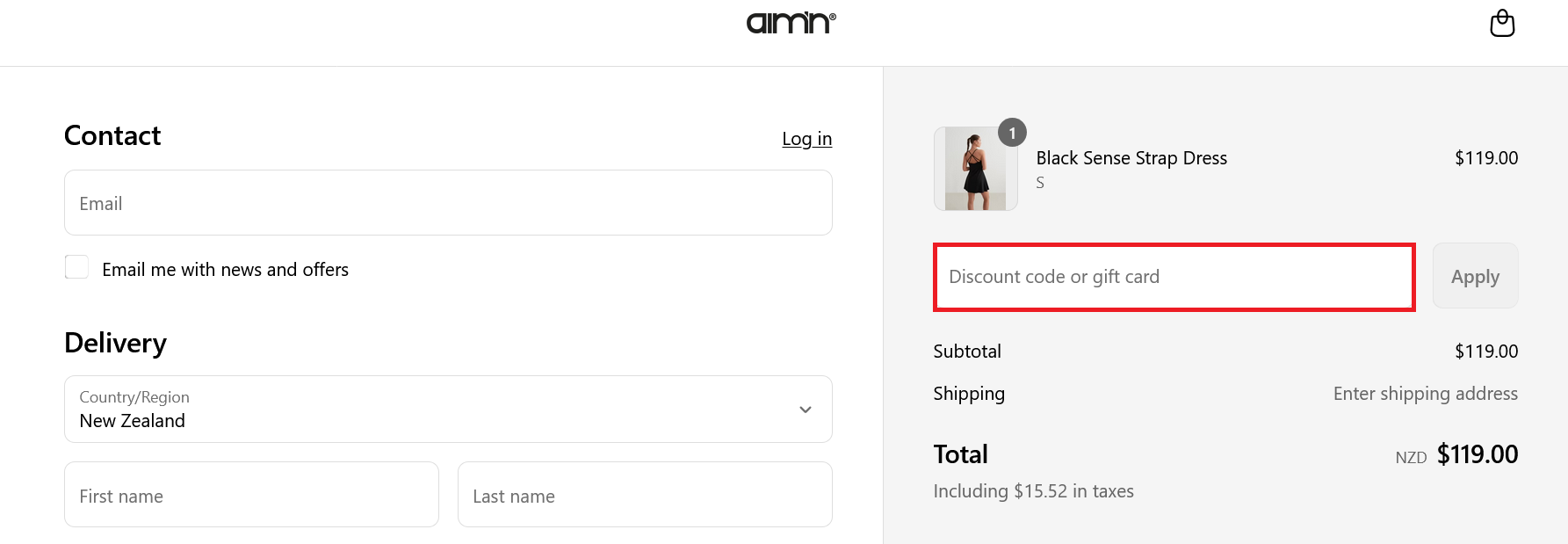 image showing the discount code box, bordered in red