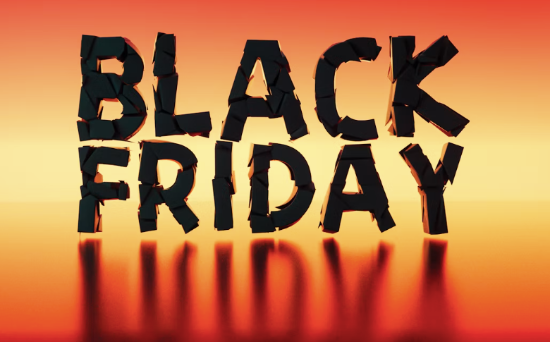 A Black Friday signage written in black against an orange background