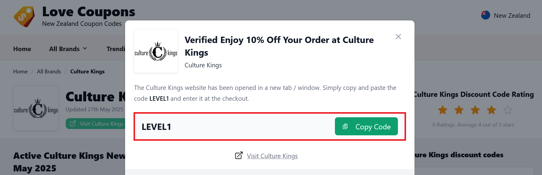 image showing the revealed discount code, bordered in red