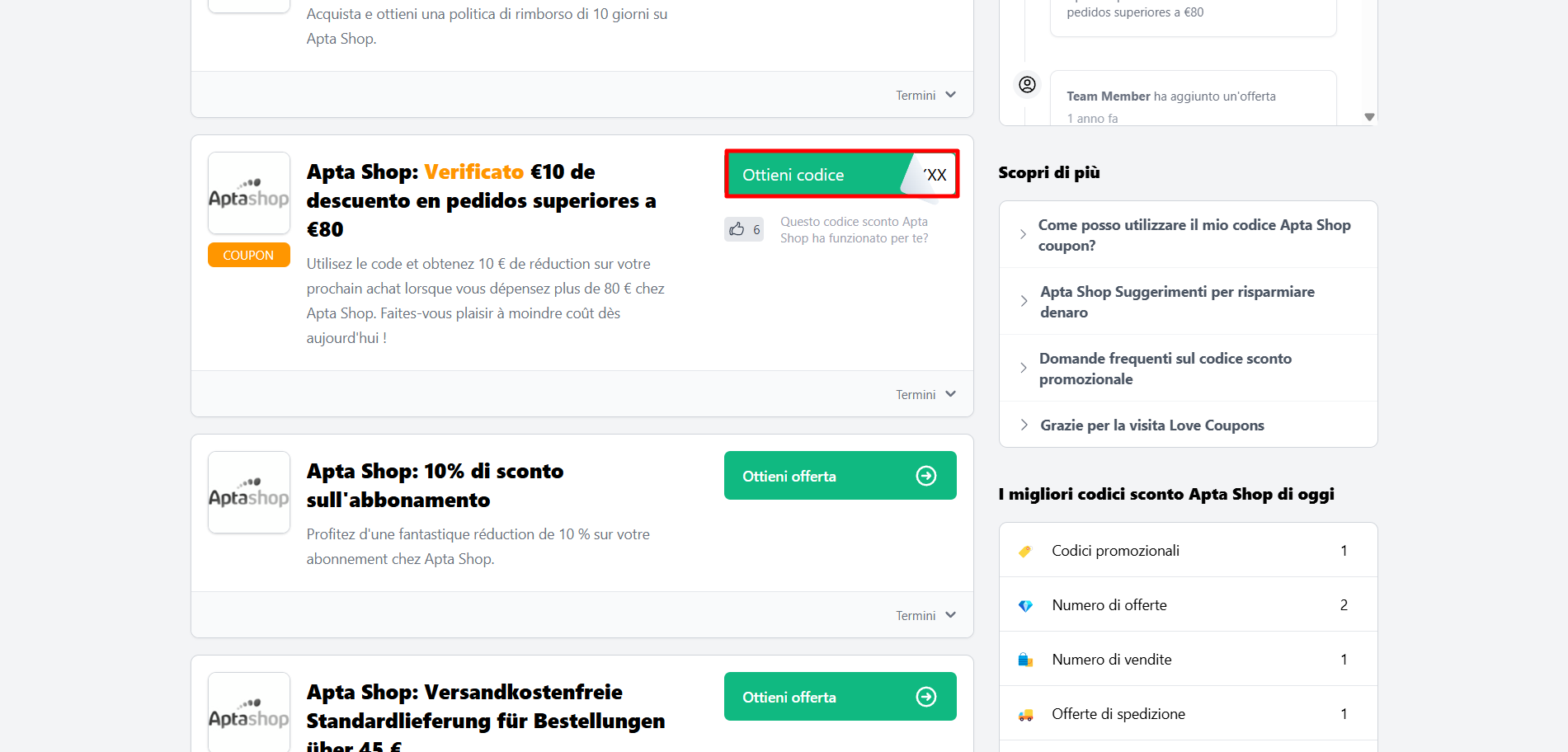 codice sconto Apta Shop da poter prelevare per risparmiare su latte di alta qualitá