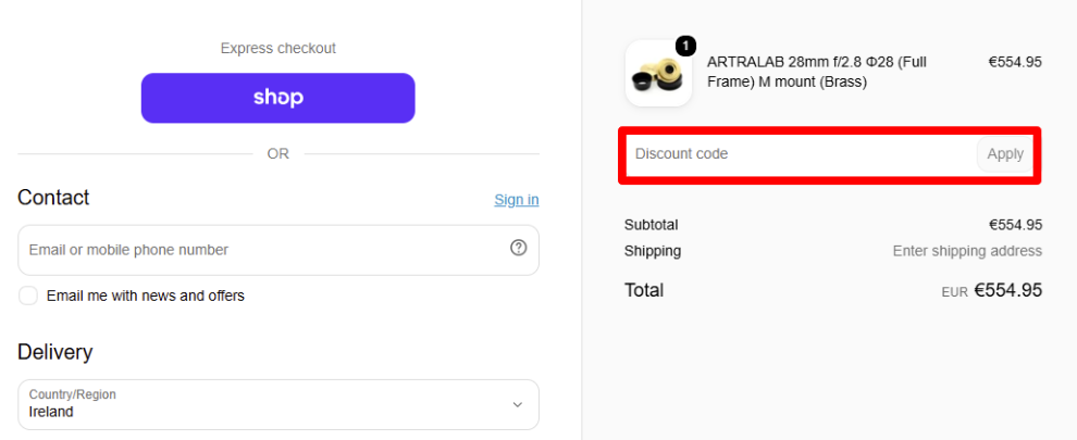 Paste your promo code in the red box to get your discount