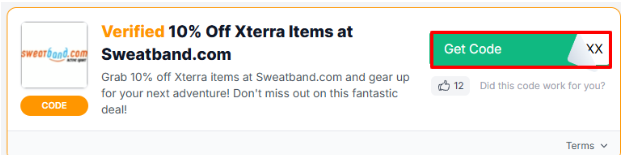 A highlighted red box will revealed a Sweatband.com discount code