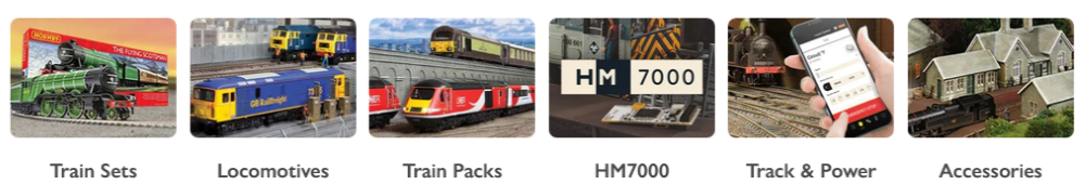 Hornby model railway train sets, locomotives, train packs, track and accessories