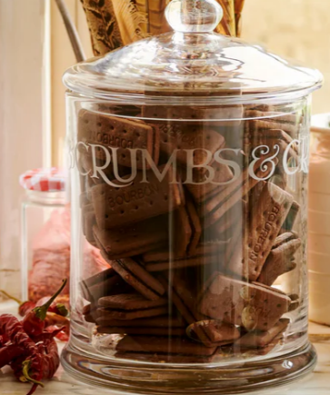 An Emma Bridgewater black toast glass biscuit jar