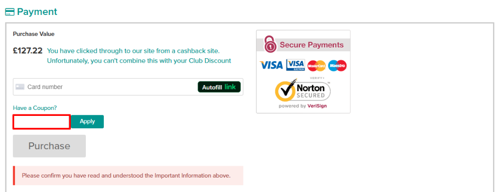The CoverForYou checkout page with where to paste the CoverForYou voucher code in a red box