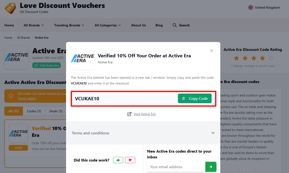 The highlighted red box shows the Active Era code and a link that takes you to the Active Era website