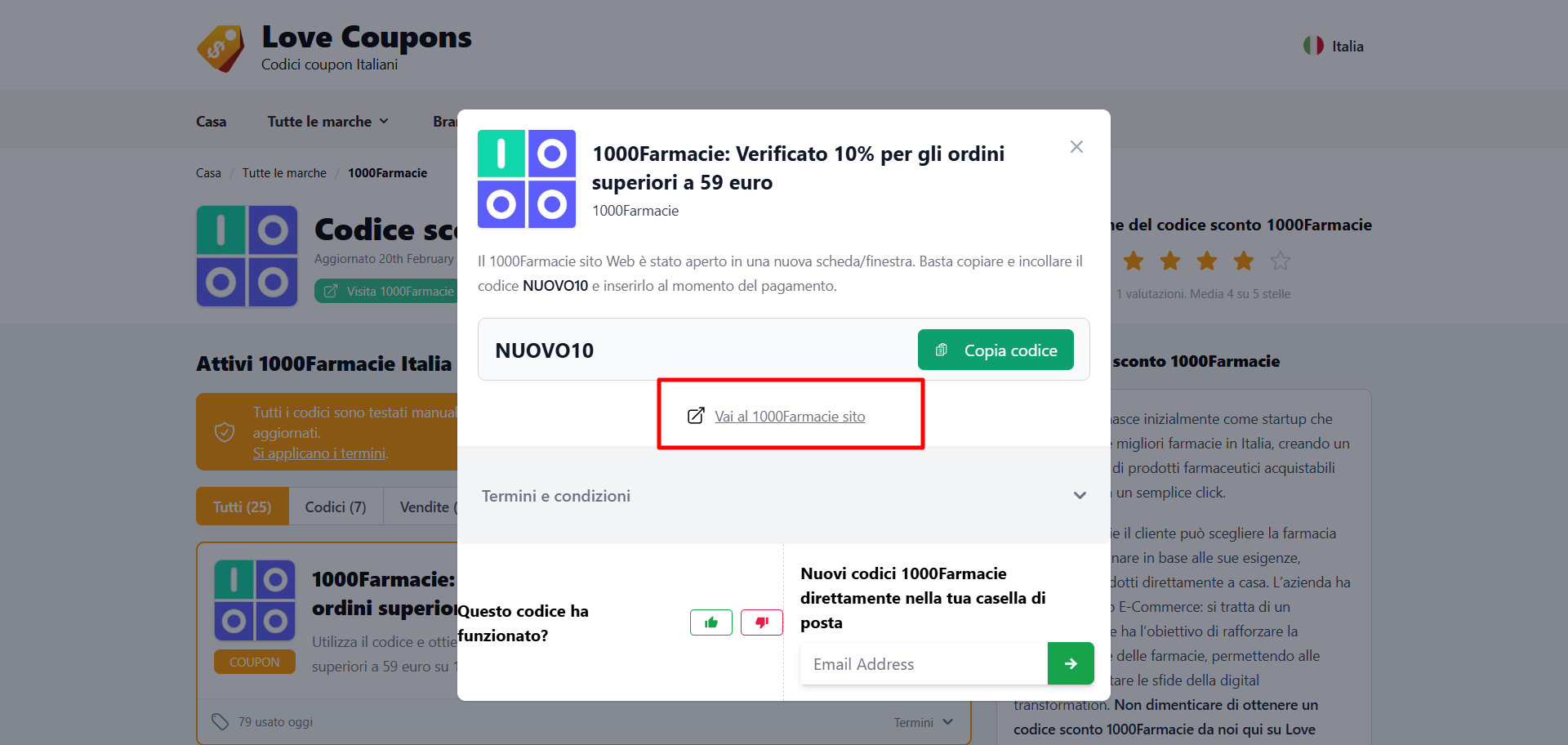 collegamento diretto al sito ufficiale 1000Farmacie dove poter utilizzare le varie offerte e codici sconto 1000Farmacie