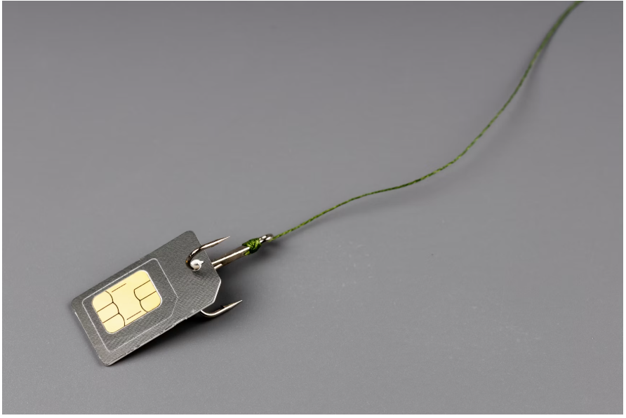 A sim card attached on a hook
