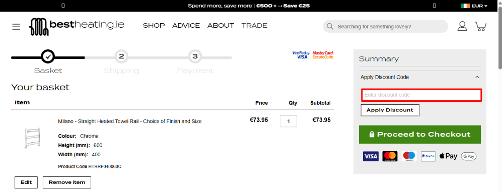 Apply your Best Heating discount code in the box in the red