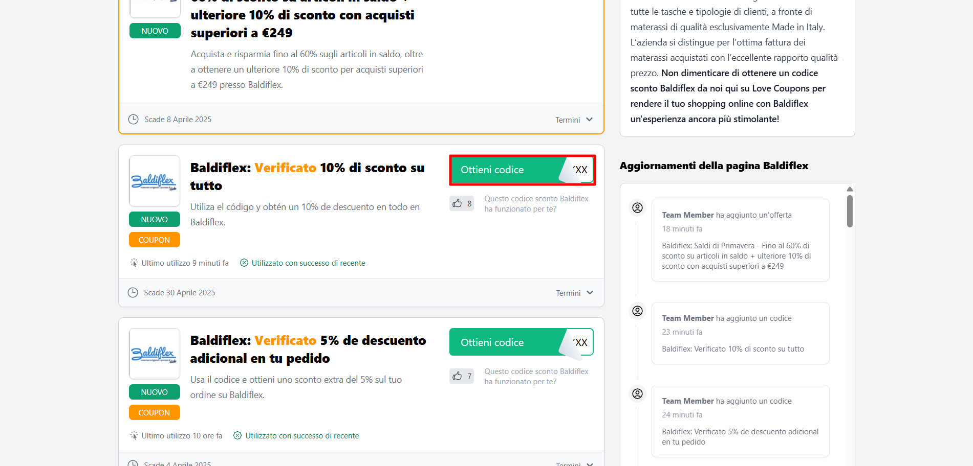 codice sconto Baldiflex da poter prelevare per utilizzarla sul sito Baldiflex e risparmiare