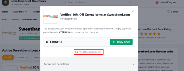 A highlighted link for Sweatband.com's website