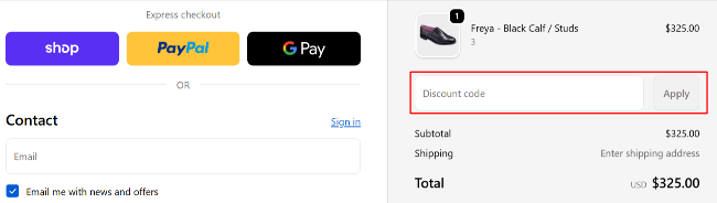 A box where you can add your Barker Shoes promo code to redeem it