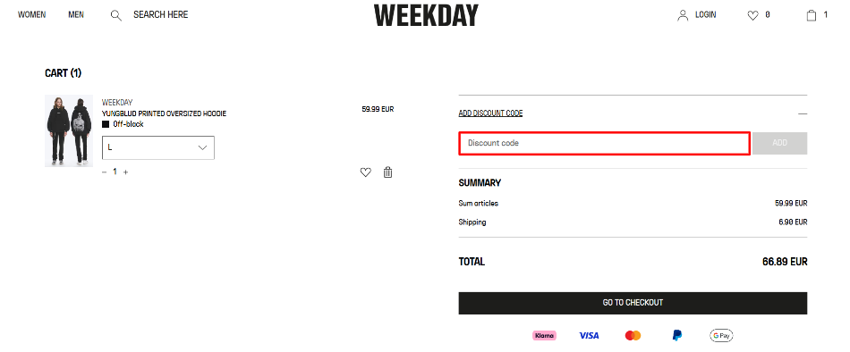 Order Summary page where you can apply your discount code