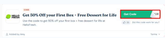 A box will show the HelloFresh discount code to use on your purchase