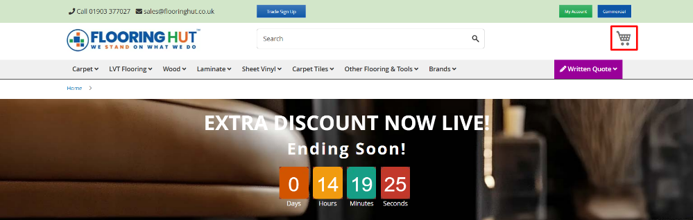 The Flooring Hut shopping page and shoppng categories