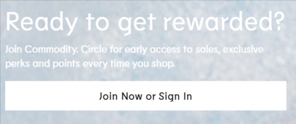 The Commodity loyalty program sign up page
