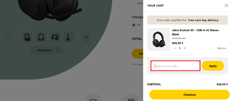 Jabra discount code place seen surronded by a red box