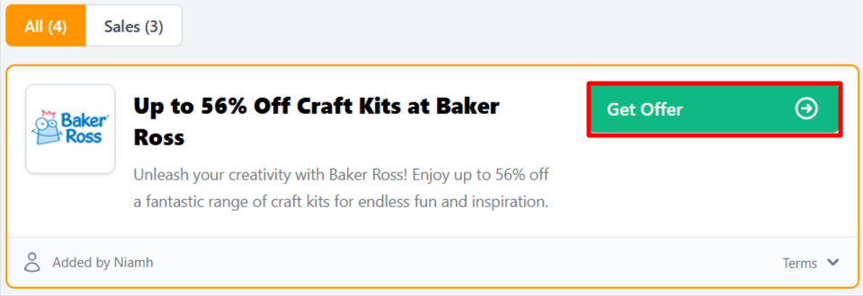 A discount code from Baker Ross on the Love Vouchers website