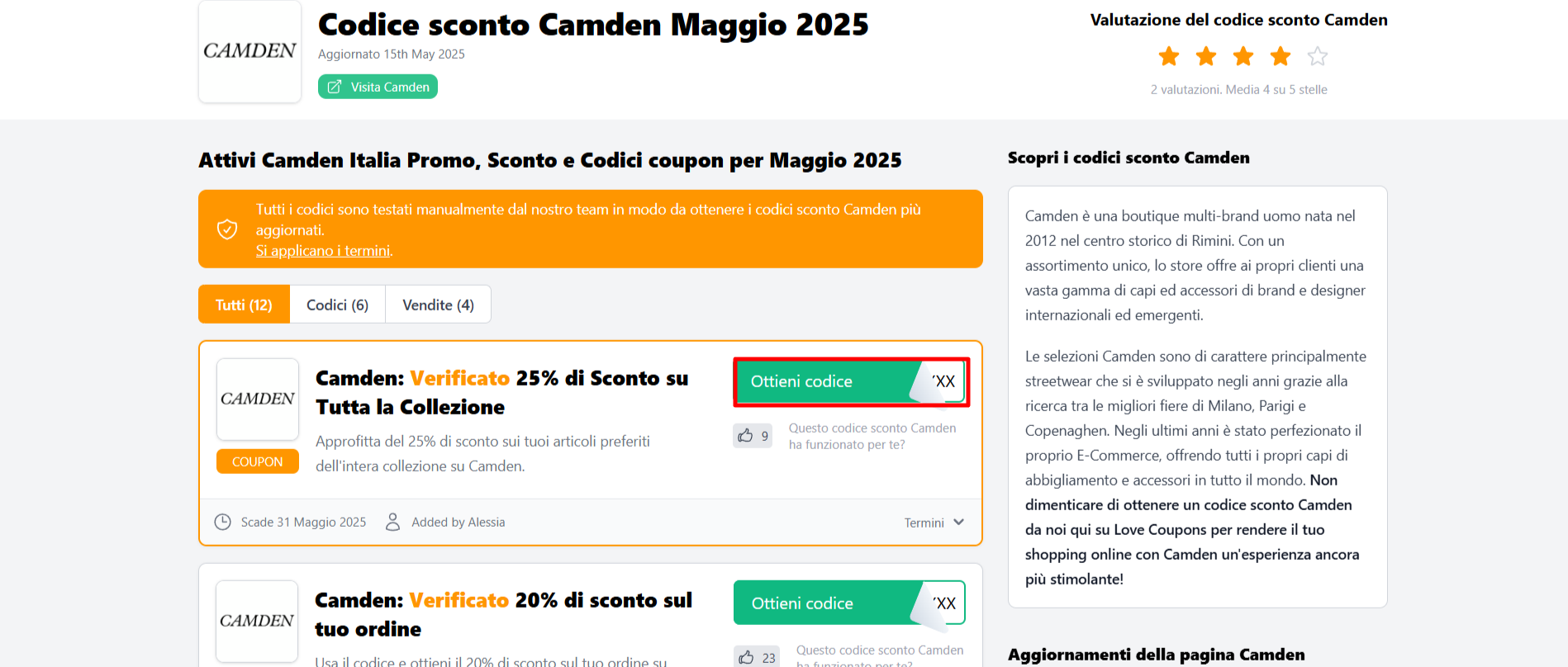codice sconto Camden da poter prelevare per risparmiare sui capi di abbigliamento Camden
