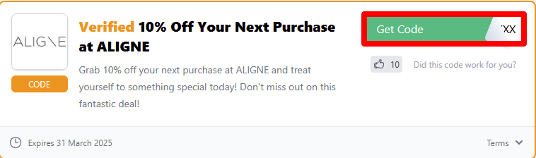 Click on 'Get Code' to reveal the discount code