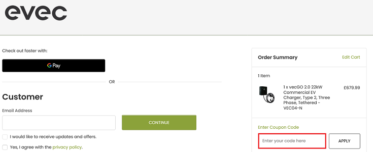 image showing the evec checkout page