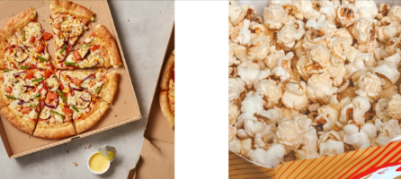 pizza and pop corns by the gourmet society platform for customers