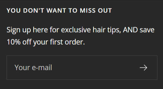 The Bellissima newsletter sign up page.
