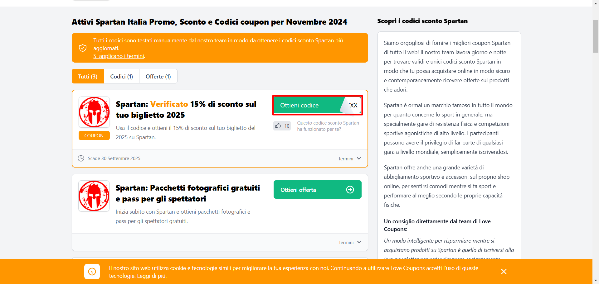 coupon Spartan disponibile per essere prelevato ed utilizzato nei passi successivi