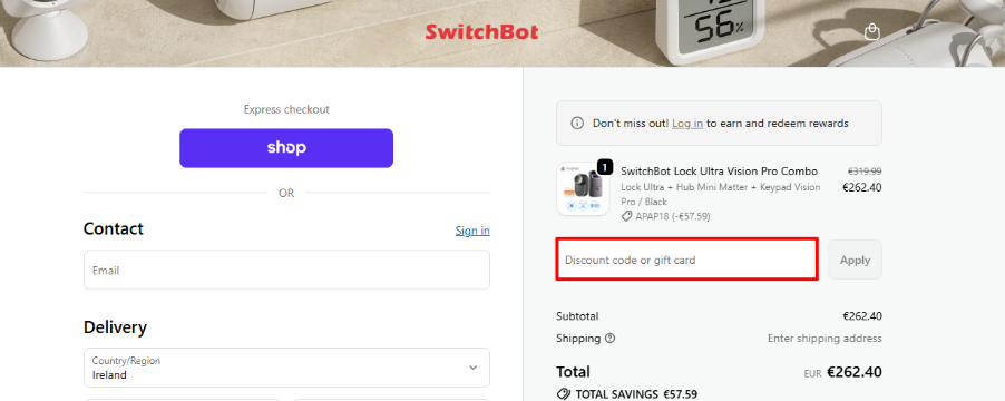 SwitchBot promo code box highlighted in red