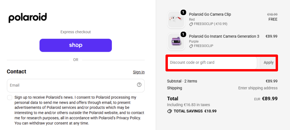 Paste your code in the red box to get your discount
