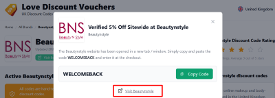 The highlighted red box shows the link that takes you to the Beautynstyle website