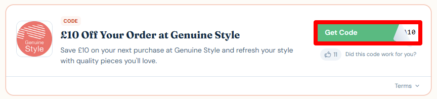 Reveal your promo code by clicking on 'Get Code'