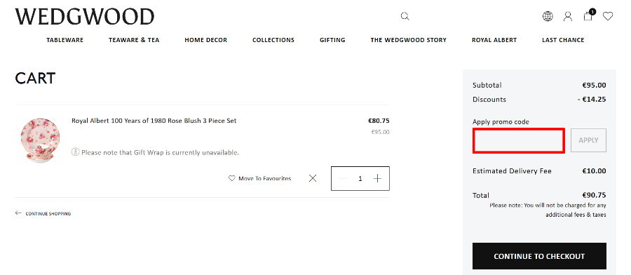 Apply your Wedgwood promo code before you pay