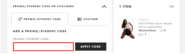 A box where you can add your ASOS voucher code to redeem it
