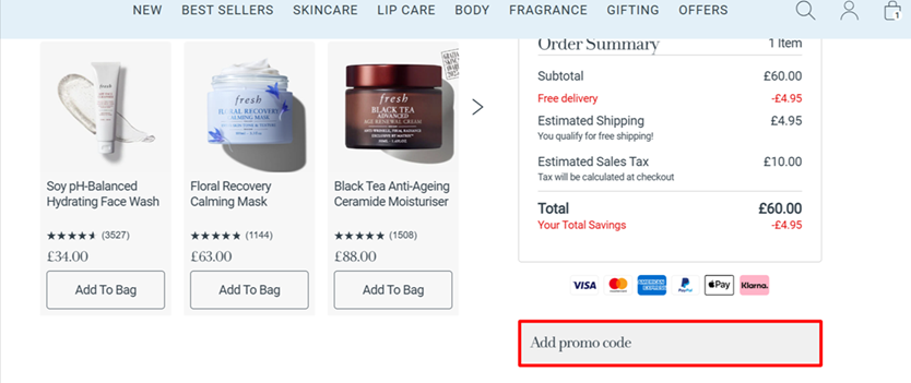 image showing the Fresh checkout page