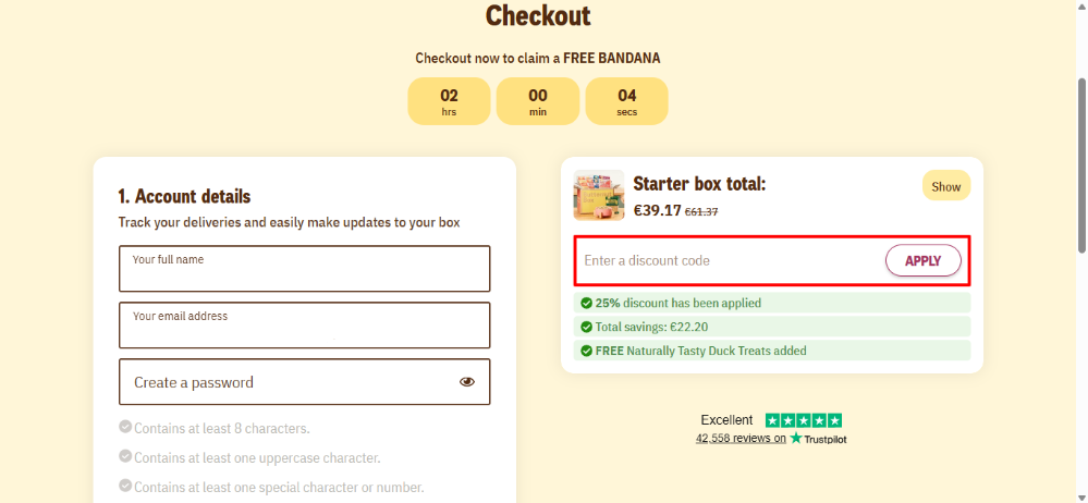 Butternut Box discount code place highlighted by a red box