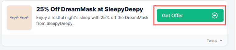 A SleepyDeepy offer with "Get Offer" in a red box