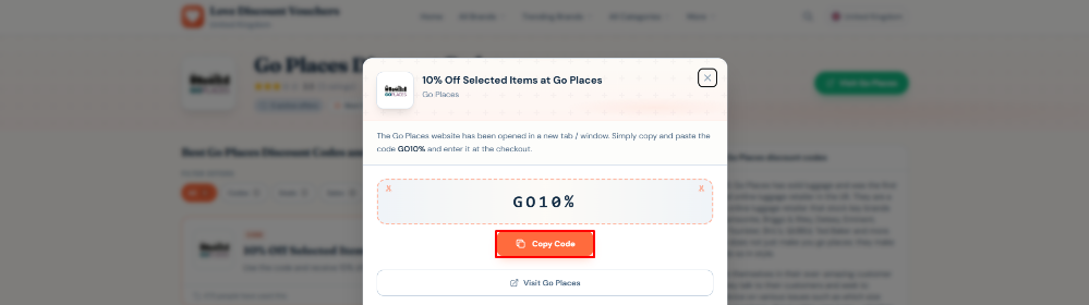 A Go Places code from Go Places on Love Discount Vouchers